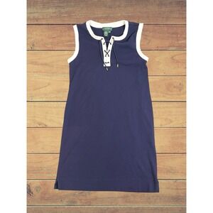 Lauren Ralph Lauren Petite Navy And White Sleeveless Dress With Tie Front P/L